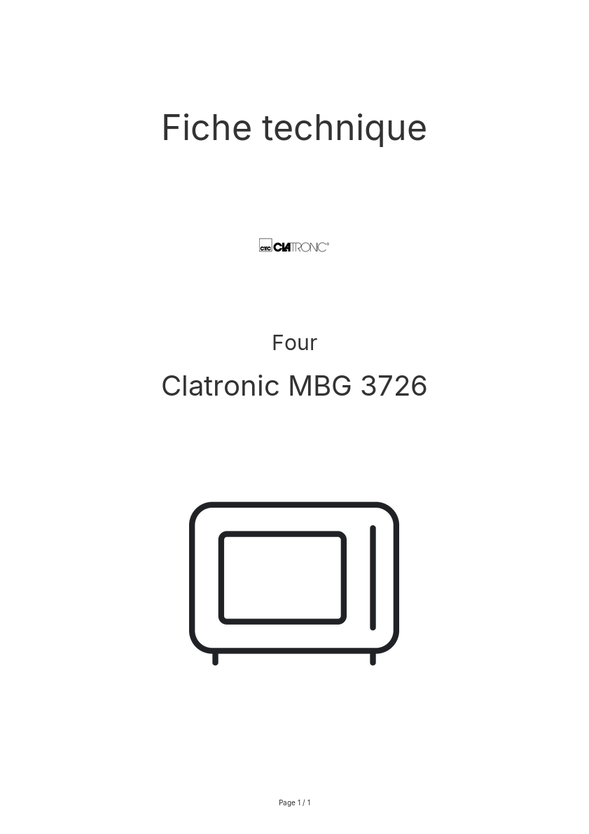 Page n°1 - Fiche technique Clatronic MBG 3726