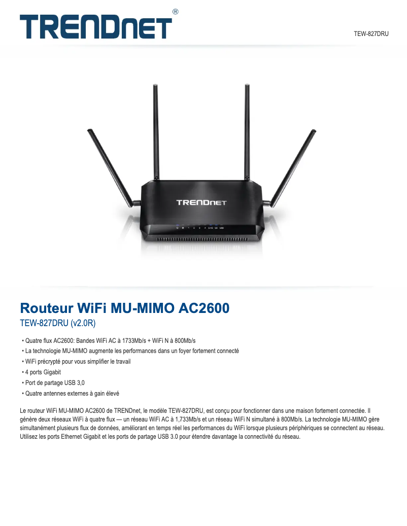 Image de la première page du manuel de l'appareil StreamBoost TEW-827DRU