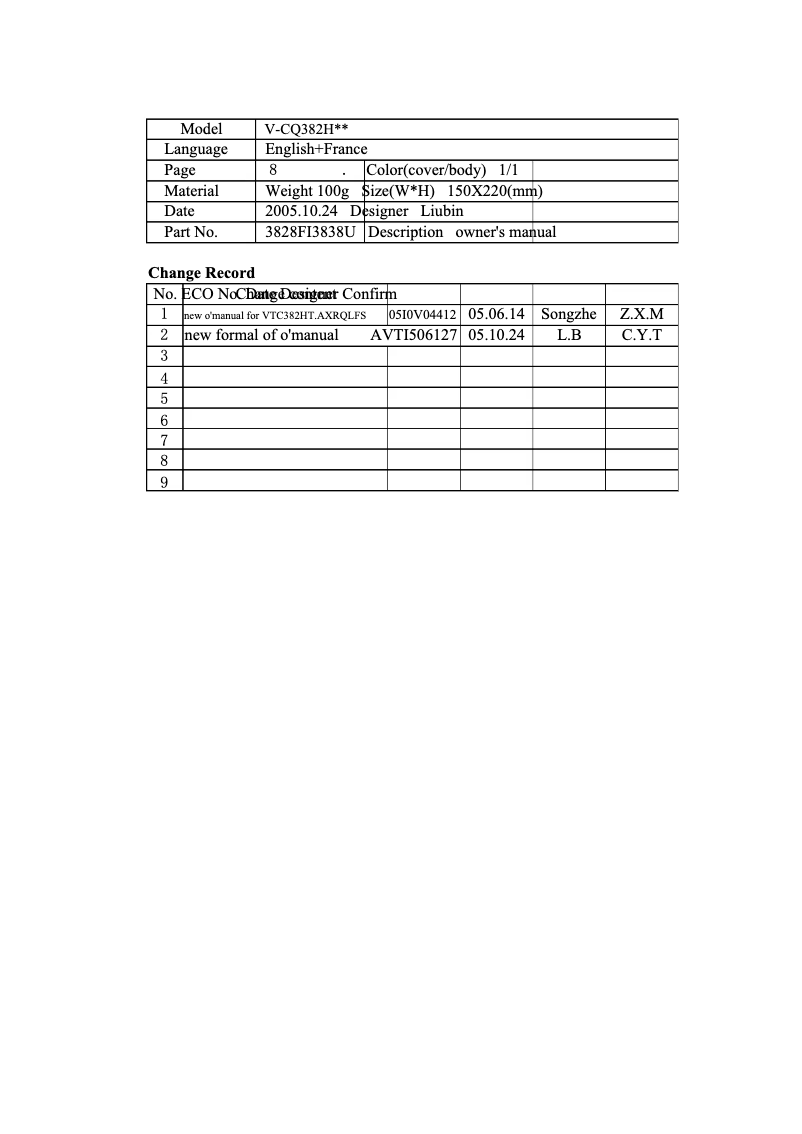 Page 1 de la notice Manuel utilisateur LG V-CQ302HT