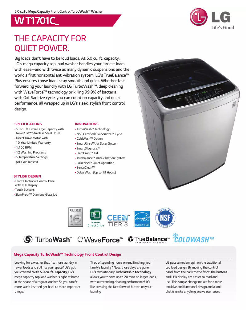 Página 1 del manual Ficha técnica LG WT1701CV