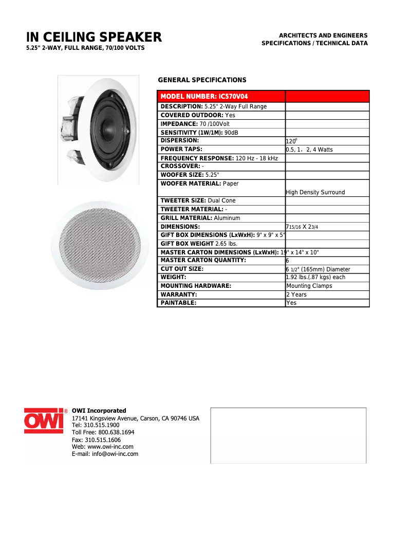 Page n°1 - Manuel utilisateur OWI IC570V04