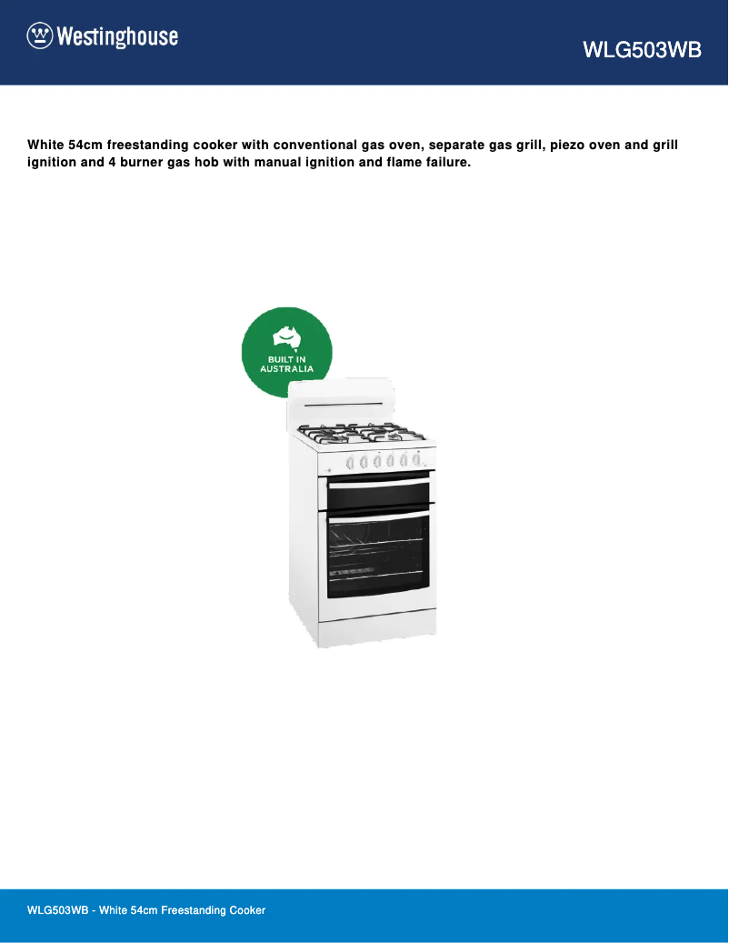 Page n°1 - Fiche technique Westinghouse WLG503WB