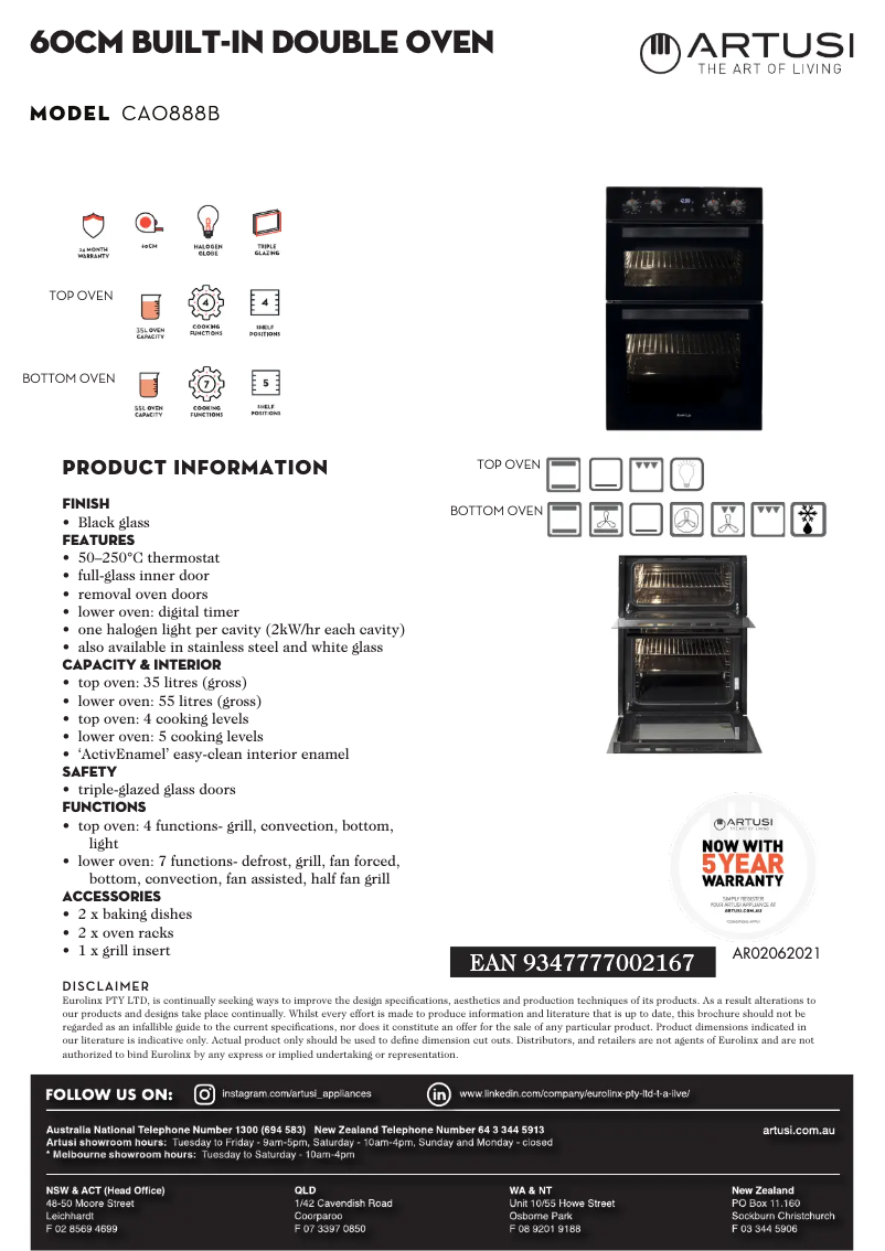 Page 1 of the manual Technical Sheet Artusi CAO888