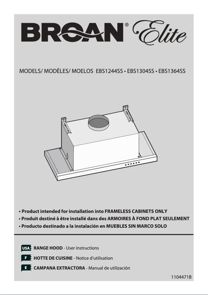 Page 1 de la notice Manuel utilisateur Broan Elite EBS1304SS