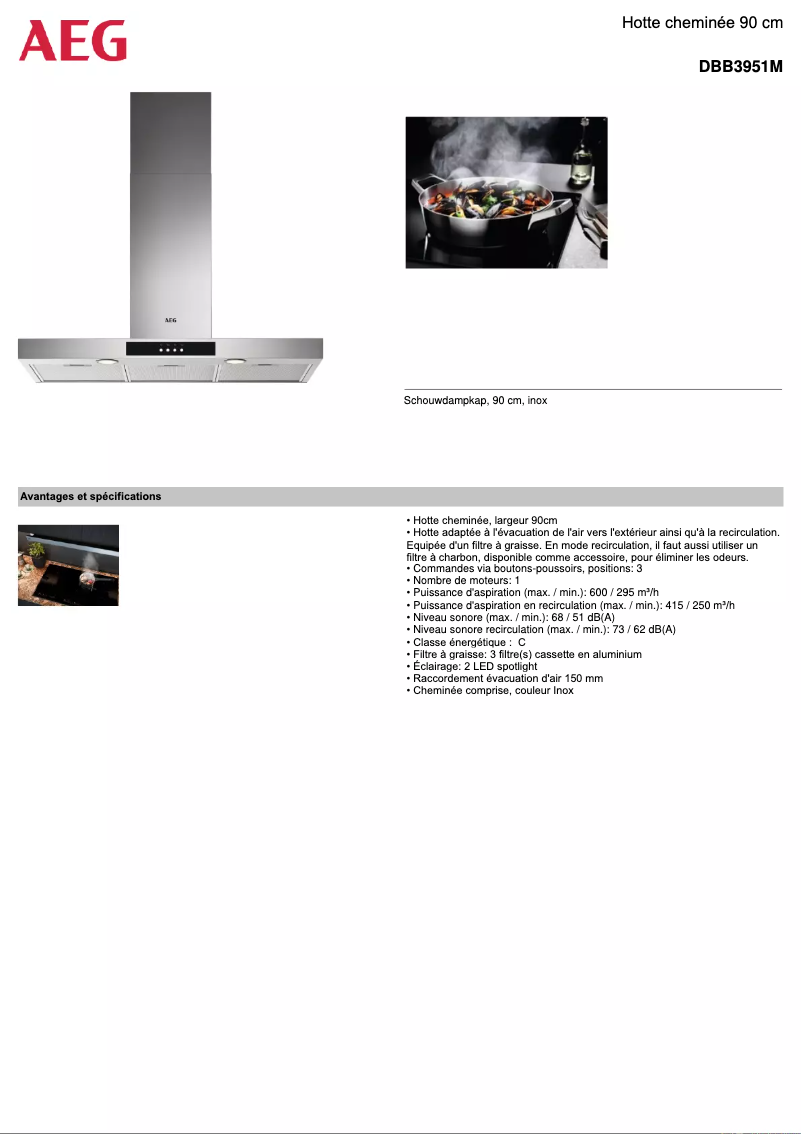 Page 1 de la notice Fiche technique AEG DBB3951M
