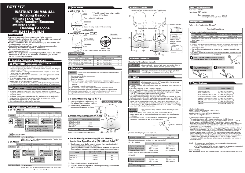 Page n°1 - Manuel utilisateur PATLITE SKH-M2T-B