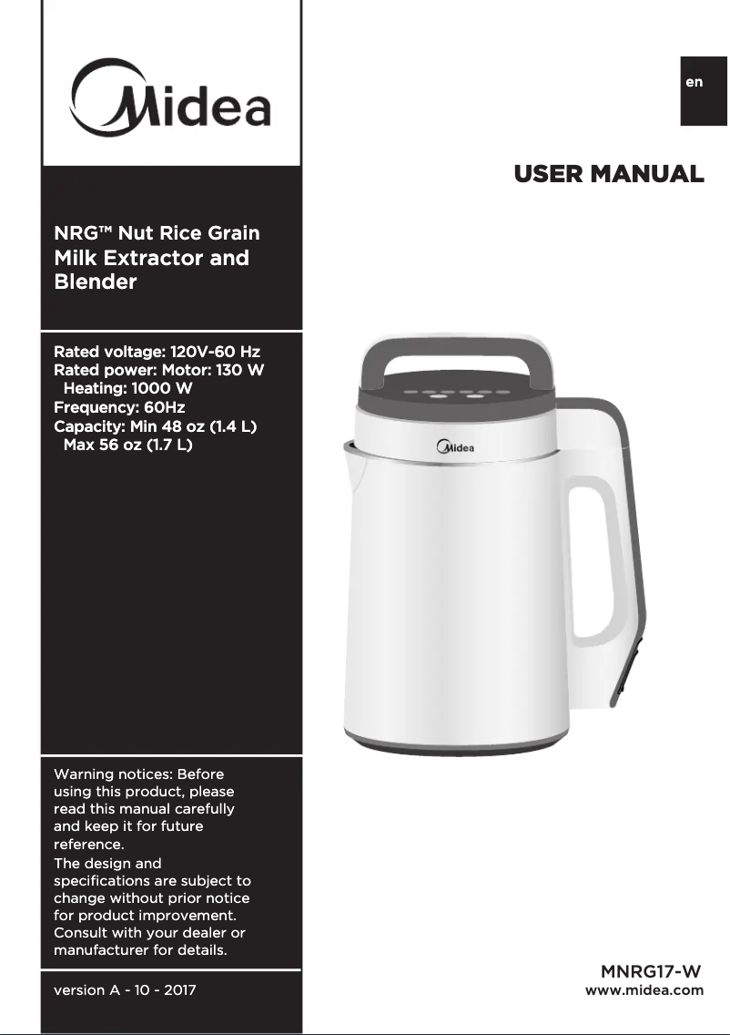 Page 1 de la notice Manuel utilisateur Midea MNRG17-W