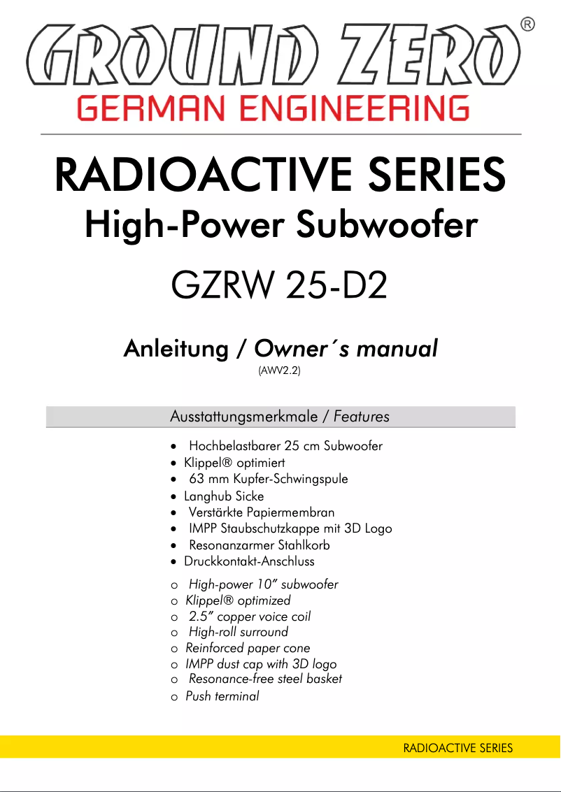 First page image of the manual for GZRW 25-D2