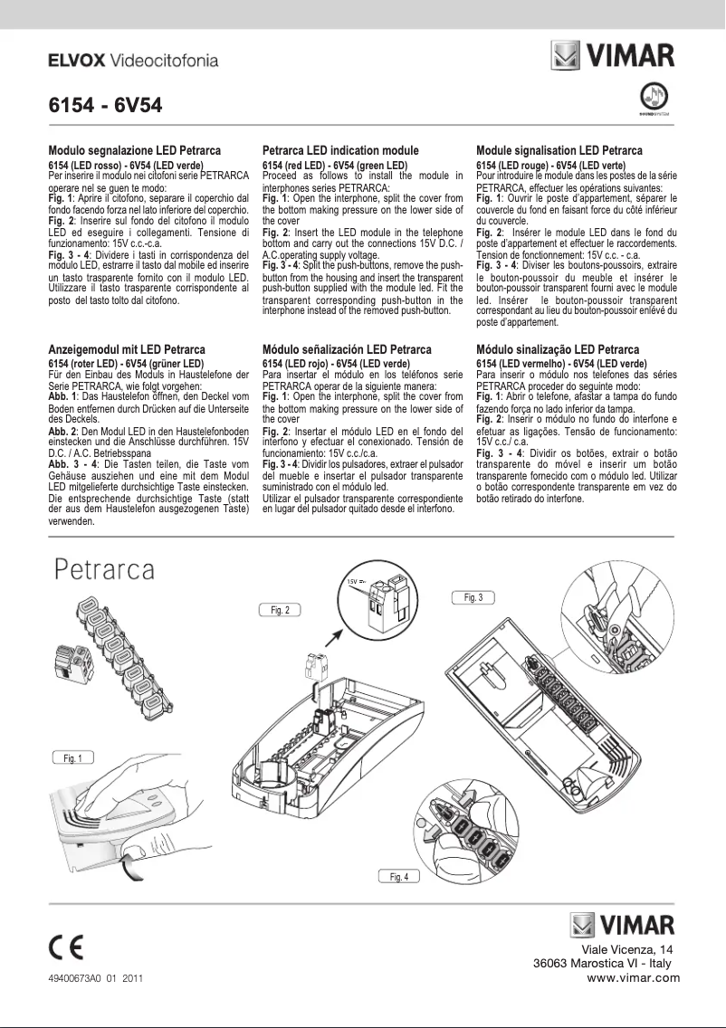 Page 1 de la notice Manuel utilisateur Vimar ELVOX 6V54