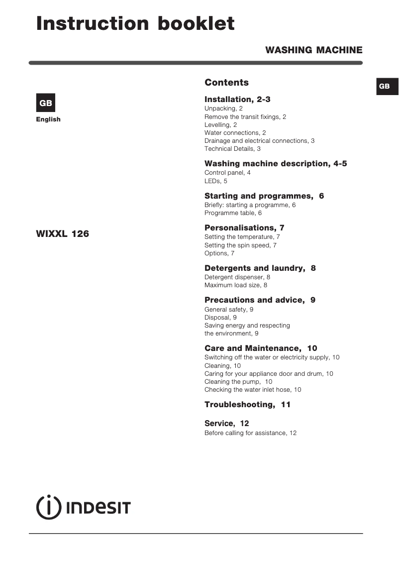 Image de la première page du manuel de l'appareil WIXXL 126 (EU)