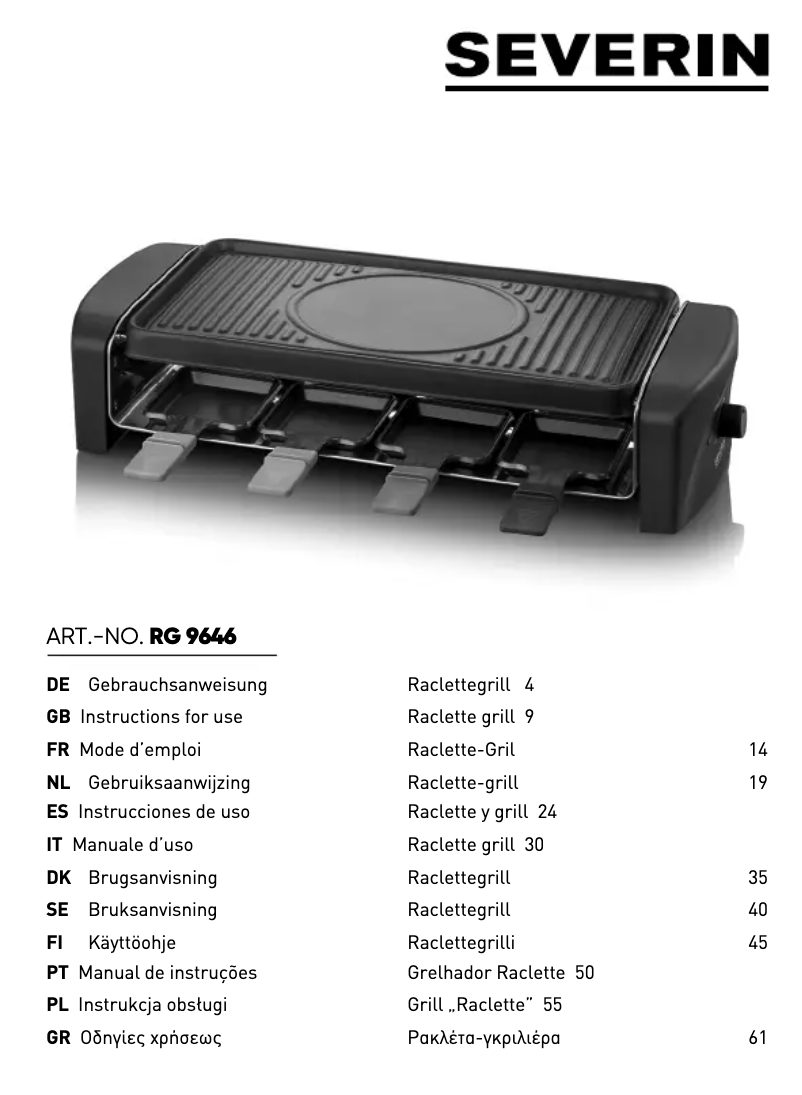 Page n°1 - Manuel utilisateur Severin RG 9646