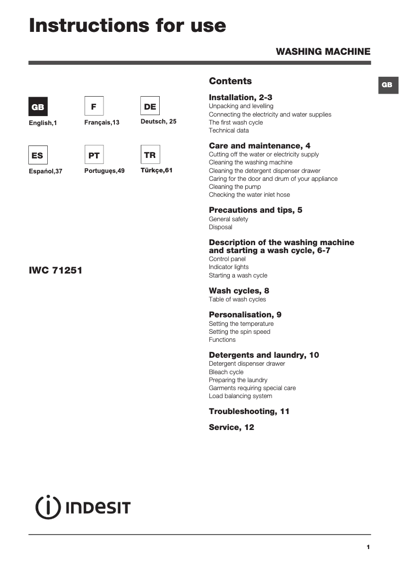 Page n°1 - Manuel utilisateur Indesit IWC 71251 C ECO (EU)