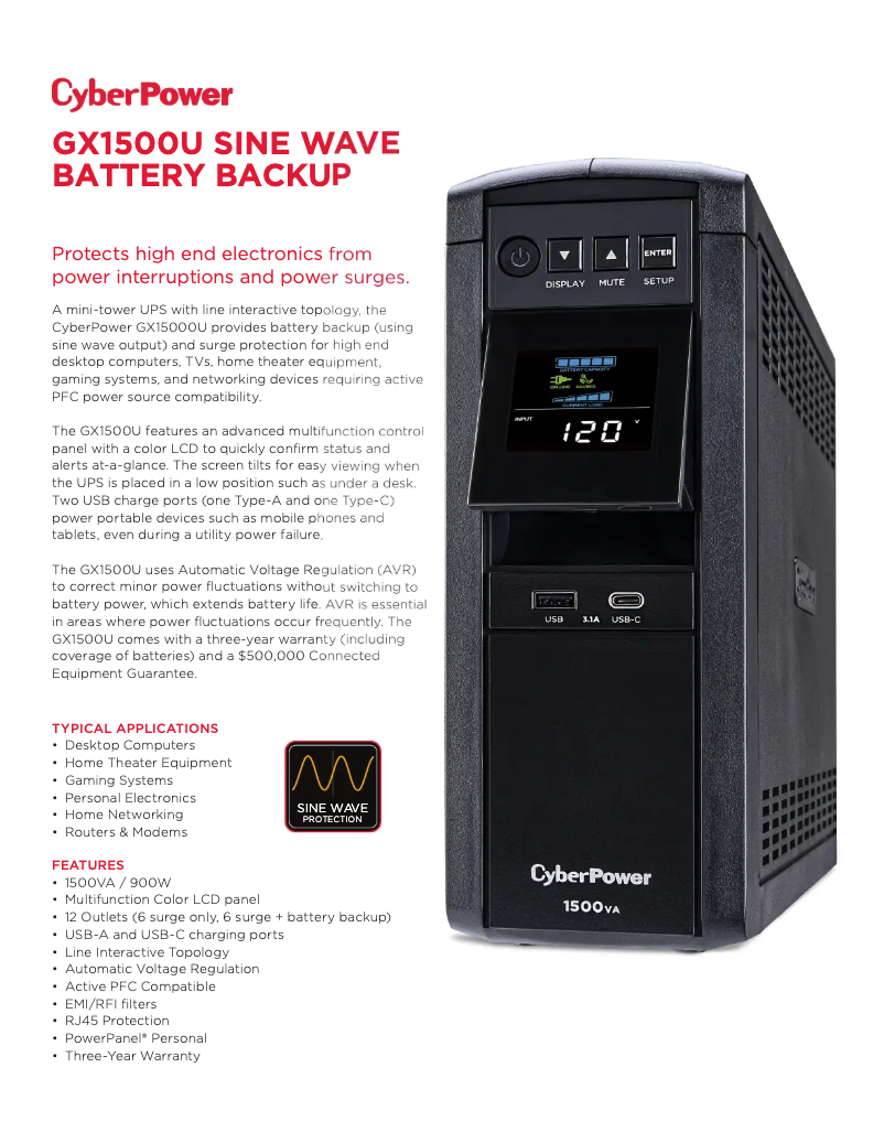 Page 1 de la notice Fiche technique CyberPower GX1500U