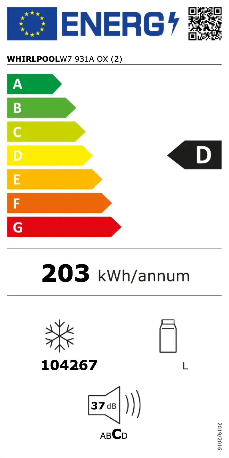 Page 1 de la notice Manuel utilisateur Whirlpool W7 931A OX