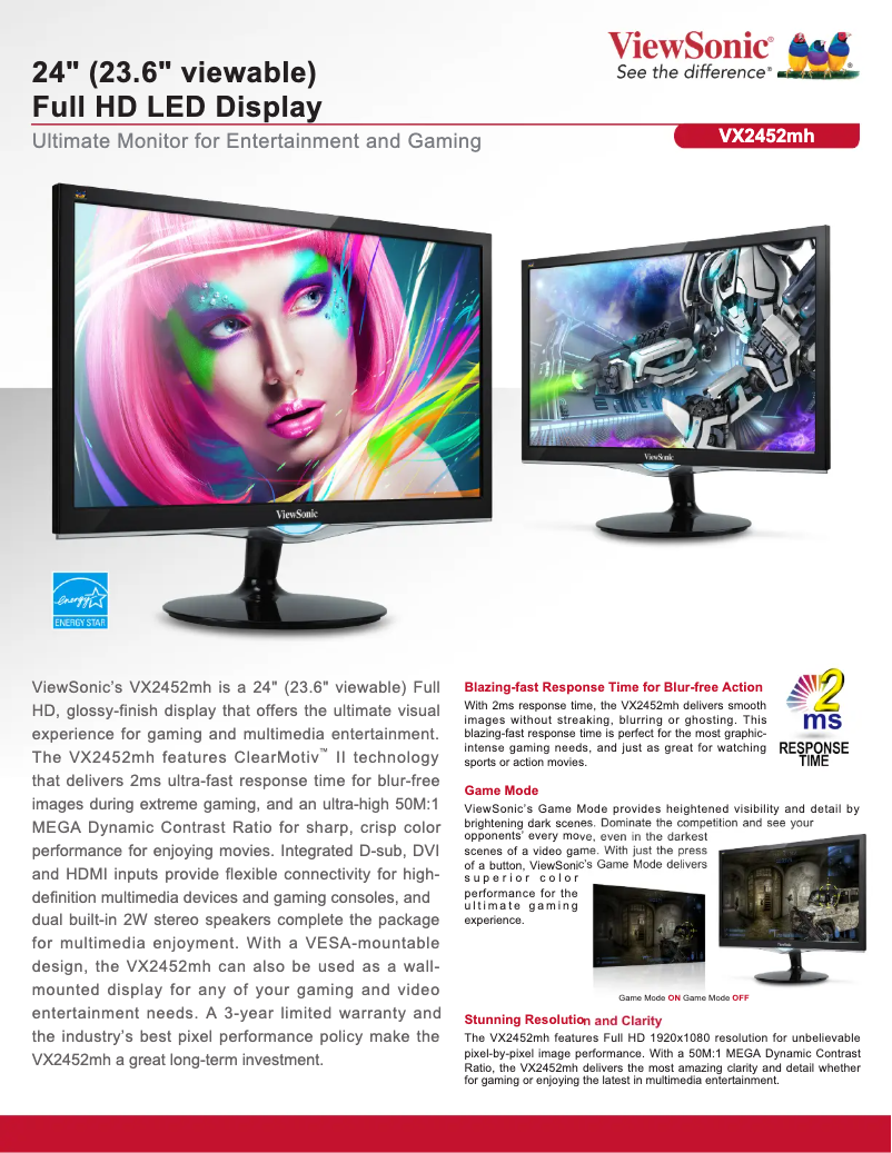 Page n°1 - Fiche technique Viewsonic VX2452mh