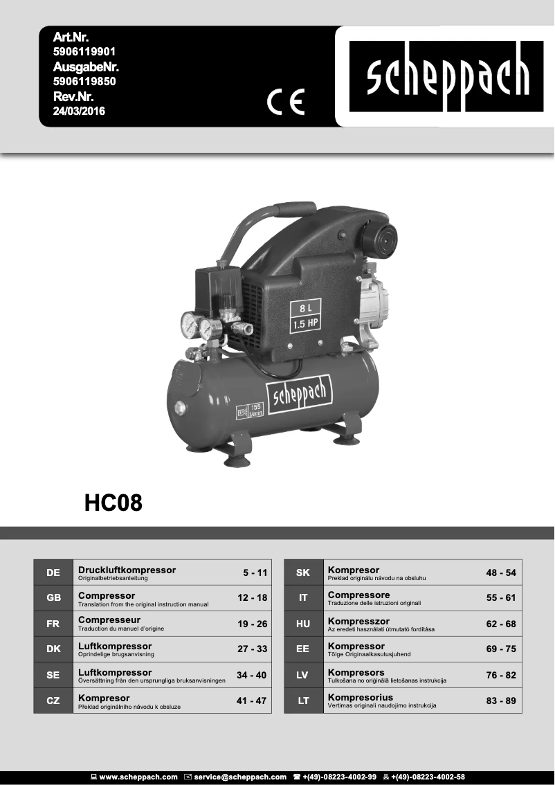Page n°1 - Manuel utilisateur Scheppach HC08