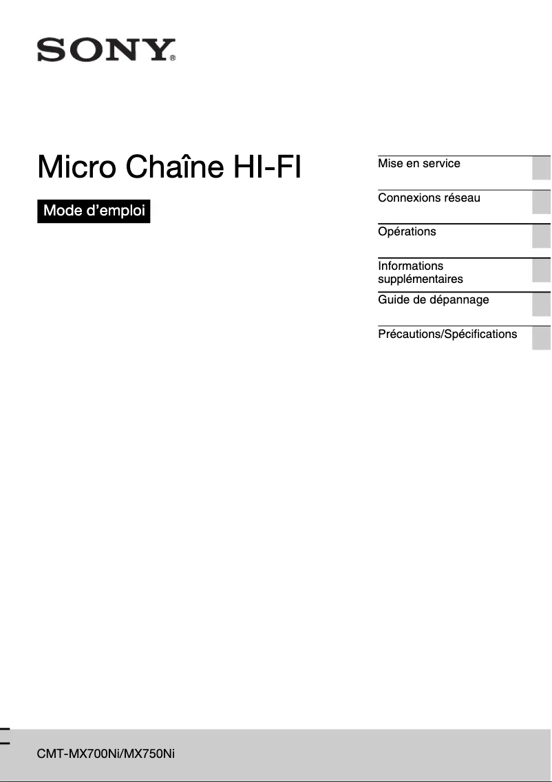 Page n°1 - Manuel utilisateur Sony CMT-MX700Ni