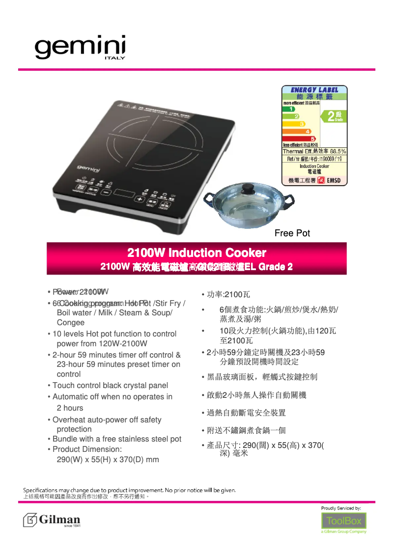 Page 1 de la notice Manuel utilisateur Gemini GIC21B