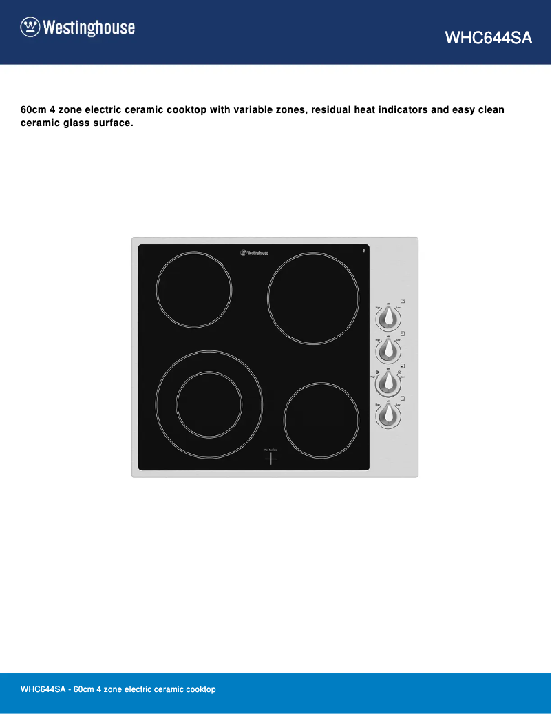 Page n°1 - Fiche technique Westinghouse WHC644SA
