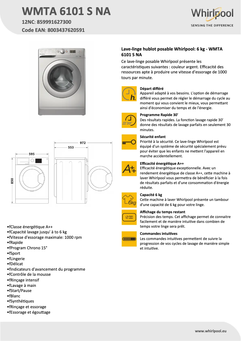 Imagen de la primera página del manual del dispositivo WMTA 6101 S