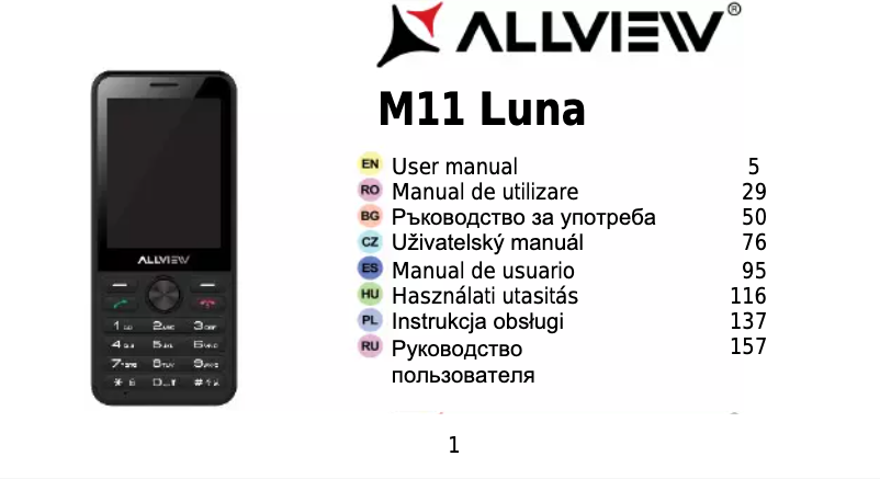 Page 1 de la notice Manuel utilisateur Allview M11 Luna