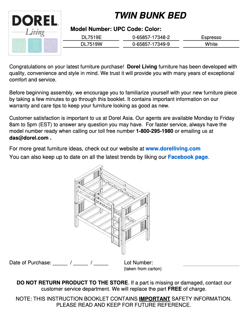Page 1 de la notice Manuel utilisateur Dorel DL7519W