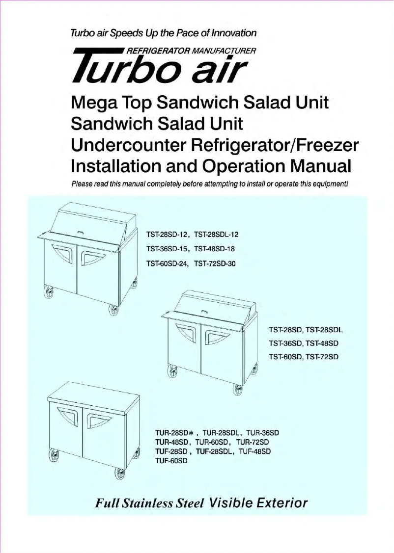 Page 1 de la notice Manuel utilisateur Turbo air TST-60SD-12M-N-RW