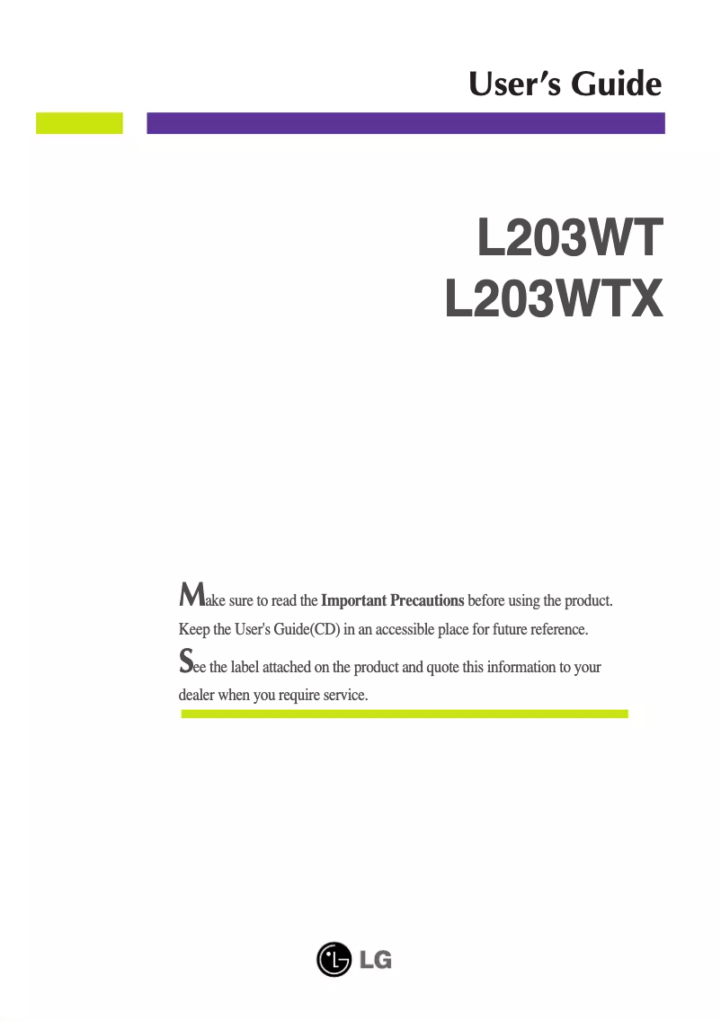 Page n°1 - Manuel utilisateur LG L203WT