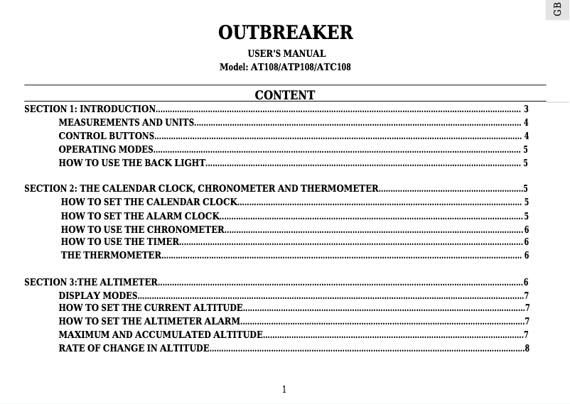 Page n°1 - Manuel utilisateur Oregon Scientific ATP108