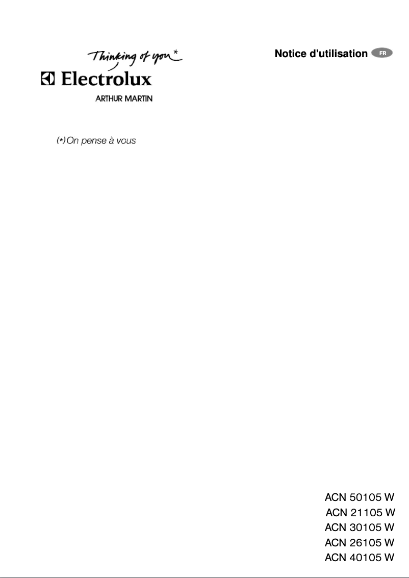 Page n°1 - Manuel utilisateur Arthur Martin-Electrolux ACN 40105 W