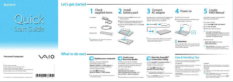 Page 1 de la notice Guide d'installation Sony Vaio VPCEF47FX