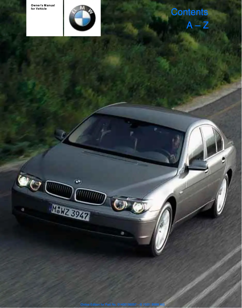 Page 1 de la notice Manuel utilisateur BMW 745Li Sedan (2002)