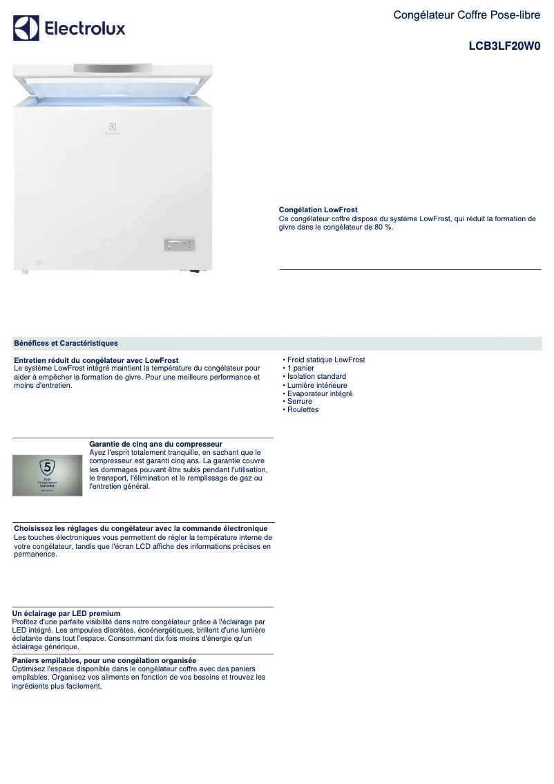 Página 1 del manual Ficha técnica Electrolux LCB3LF20W0