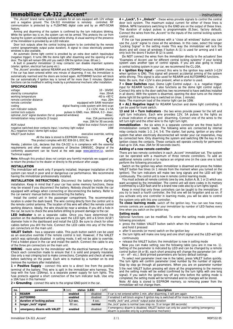 Image de la première page du manuel de l'appareil CA-322 Accent