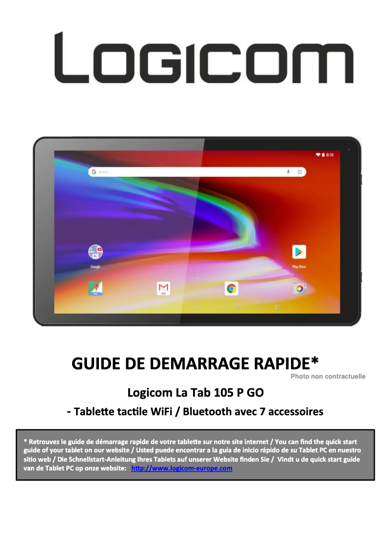 Page 1 de la notice Manuel utilisateur Logicom La Tab 105 P Go