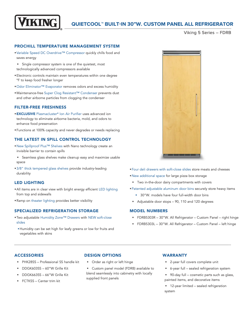 Page 1 of the manual Technical Sheet Viking FDRB5303R