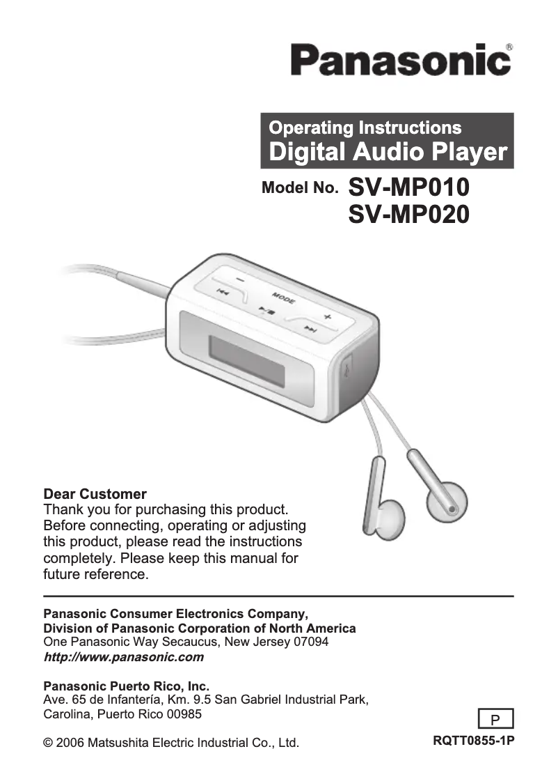 Image de la première page du manuel de l'appareil SV-MP010