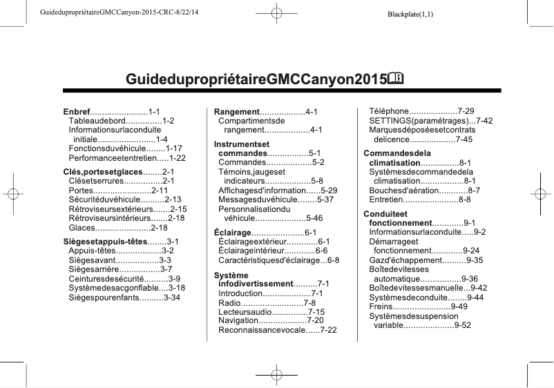 Page 1 de la notice Manuel utilisateur GMC Canyon (2015)