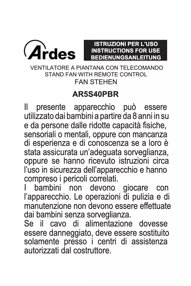 Page 1 de la notice Manuel utilisateur Ardes AR5S40PBR