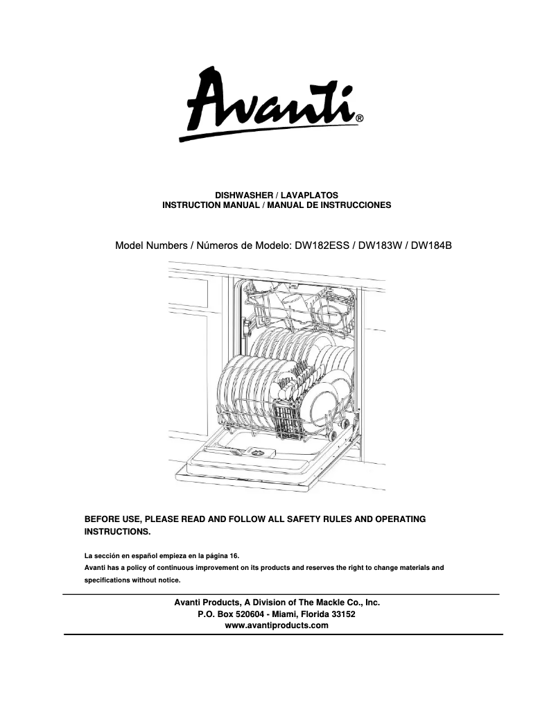 Page 1 de la notice Manuel utilisateur Avanti DW183W
