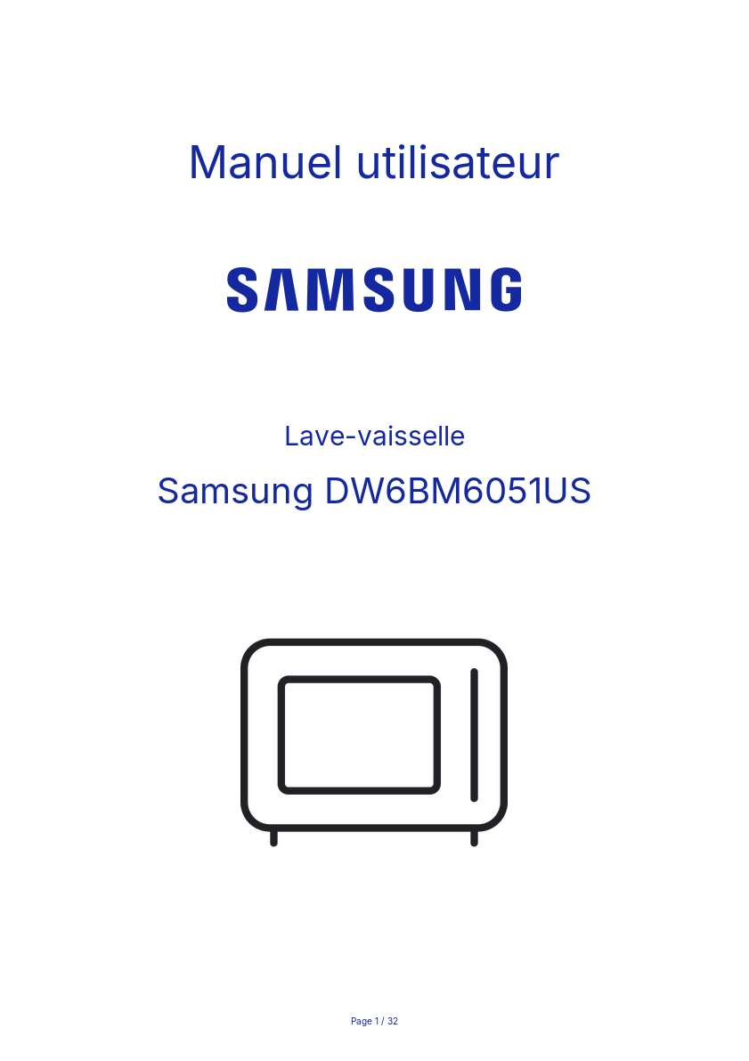 Page n°1 - Manuel utilisateur Samsung DW6BM6051US