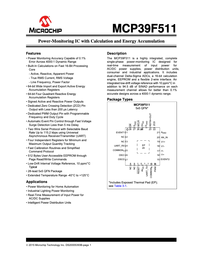 Page 1 de la notice Manuel utilisateur Microchip MCP39F511