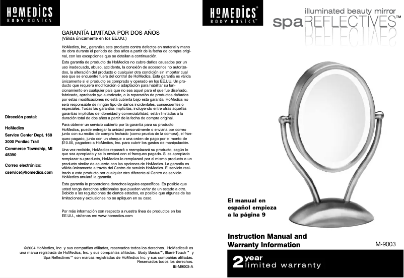 Page 1 de la notice Manuel utilisateur Homedics M-9003