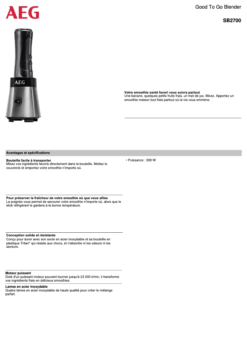 Page n°1 - Fiche technique AEG SB2700