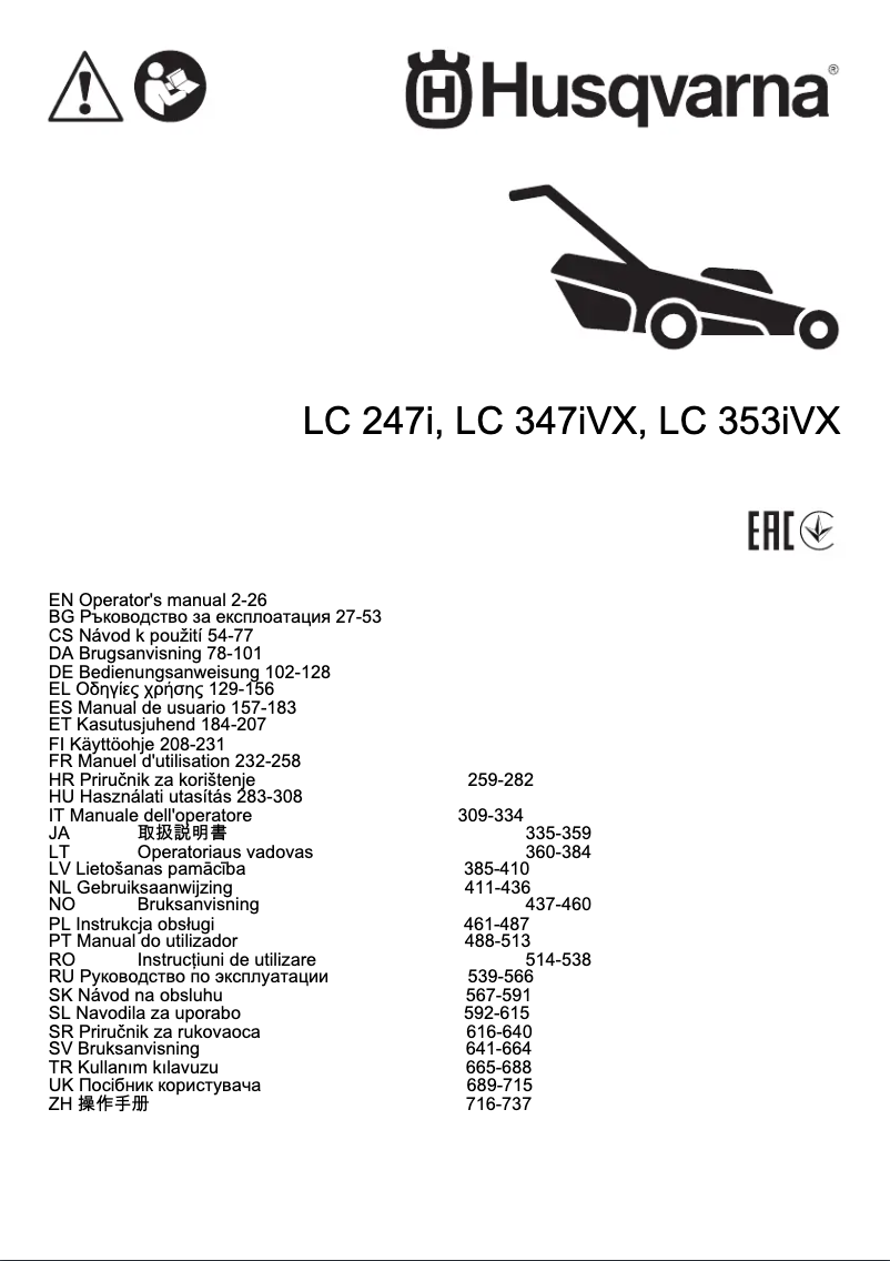 Page n°1 - Manuel utilisateur Husqvarna LC 247i