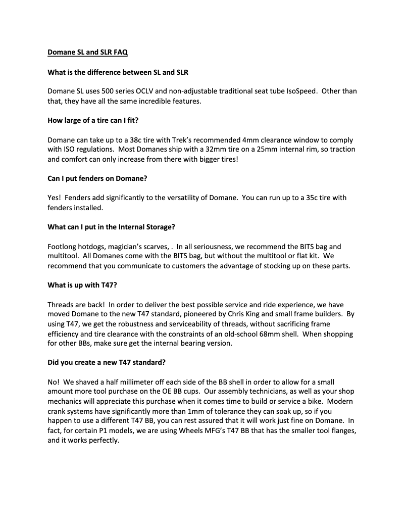 Page 1 de la notice FAQ Trek Domane SL 6 Gen 3