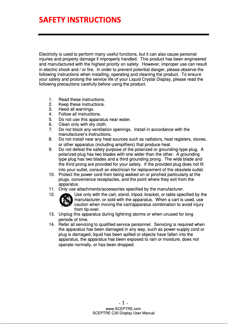 Page n°1 - Manuel utilisateur Sceptre C305W-2560UN