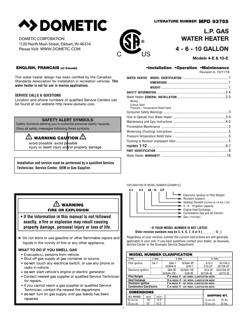 Página 1 del manual Guía de instalación Dometic DFSD 12111