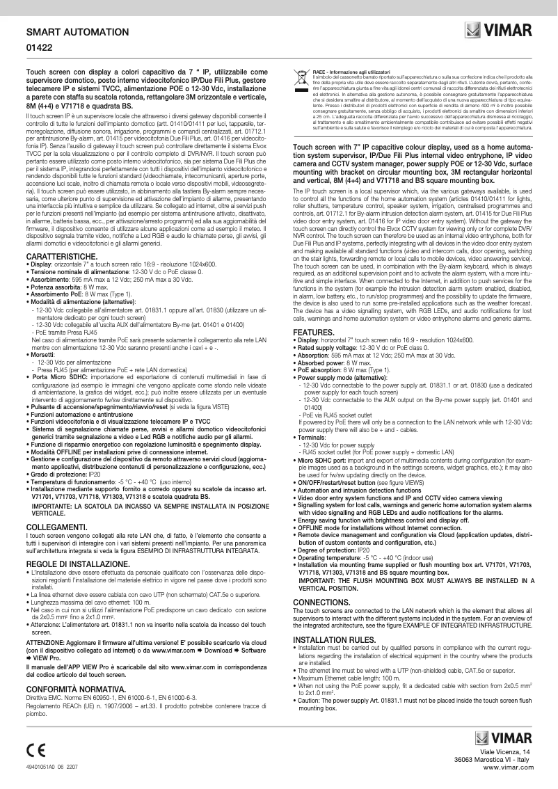 Página 1 del manual Instrucciones / montaje Vimar 01422.B