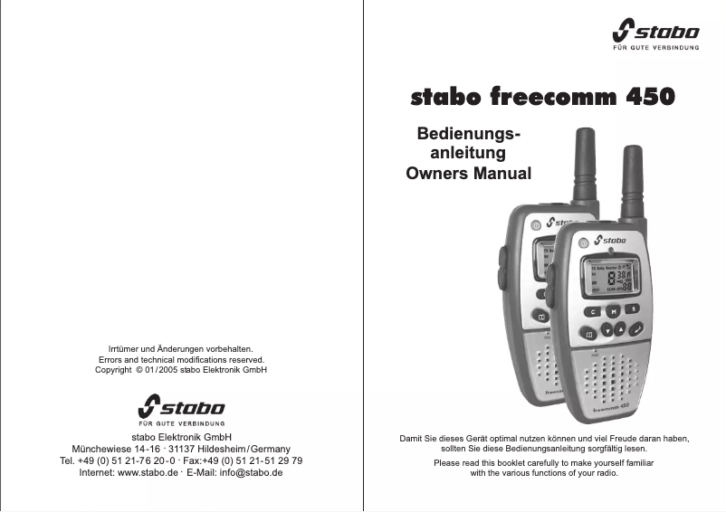 Page 1 de la notice Manuel utilisateur Stabo Freecomm 450